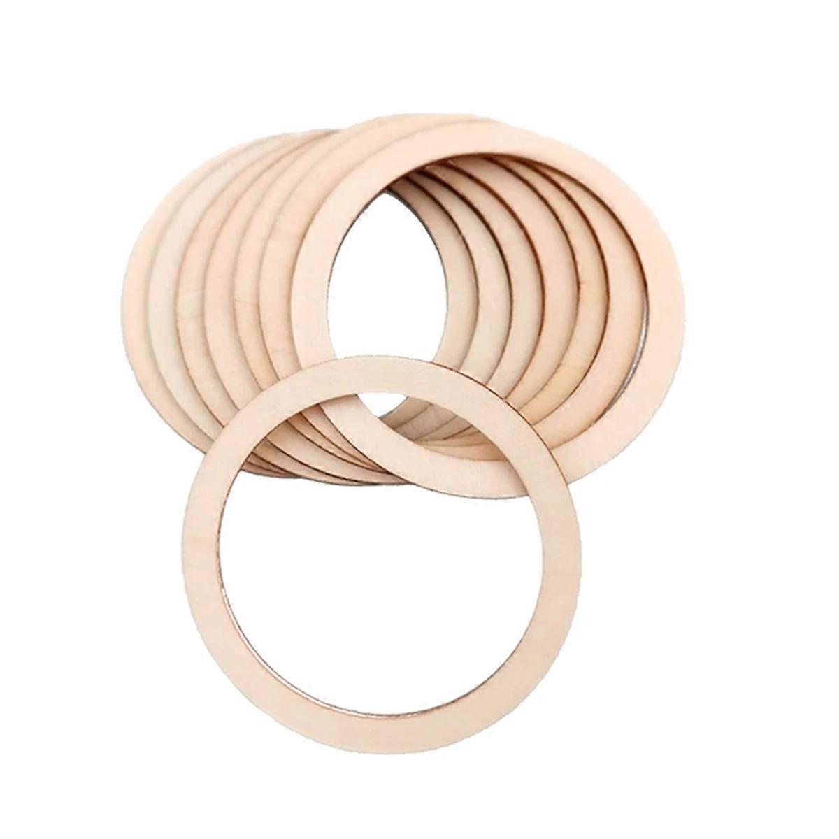 100PCS 6cm Unfinished Wood Flat Rings Circle for DIY Craft