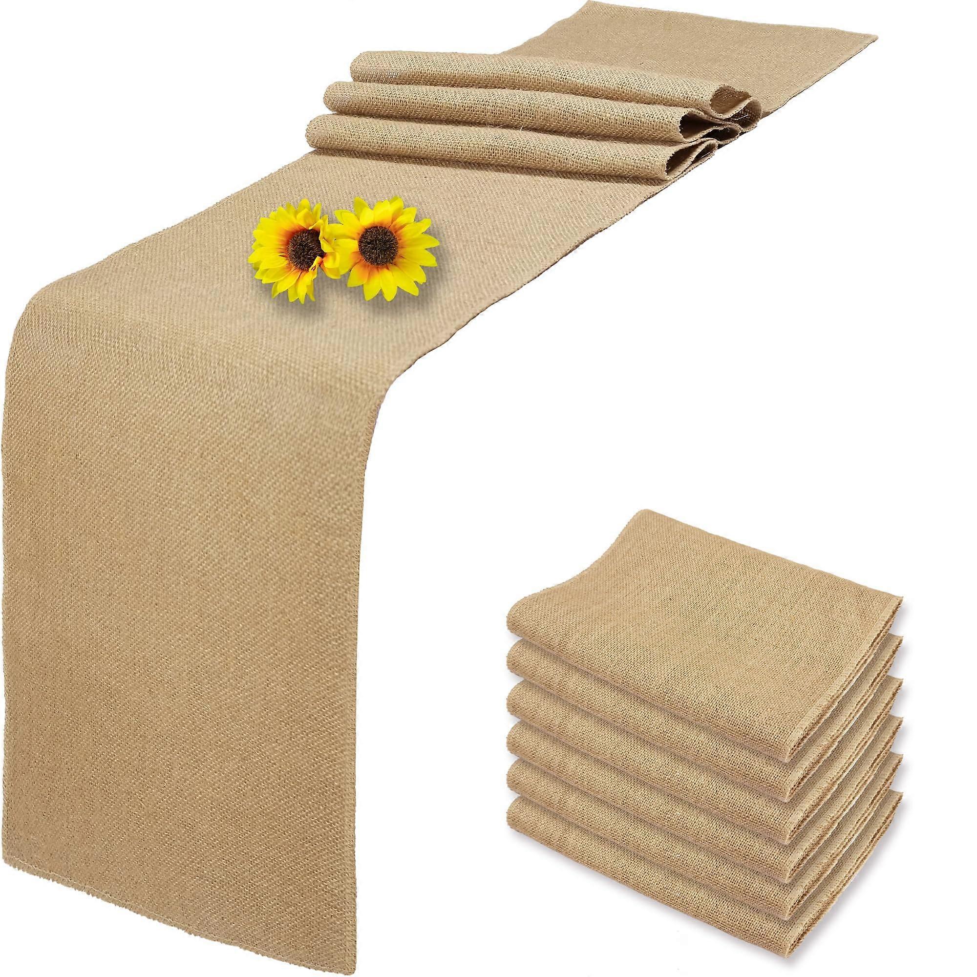 6 packs 12 x 90 inches natural sack sack table runners, rustic jute table runner and Placemats