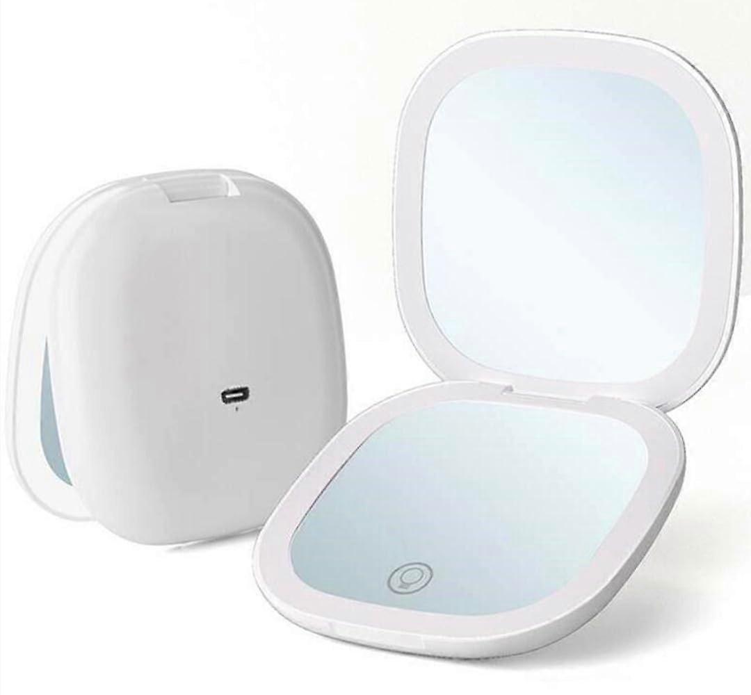 LED Compact Mirror With Light 3.9-Inch USB Rechargeable Double-Sided 1X/10X Magnifying Travel Makeup Mirror White