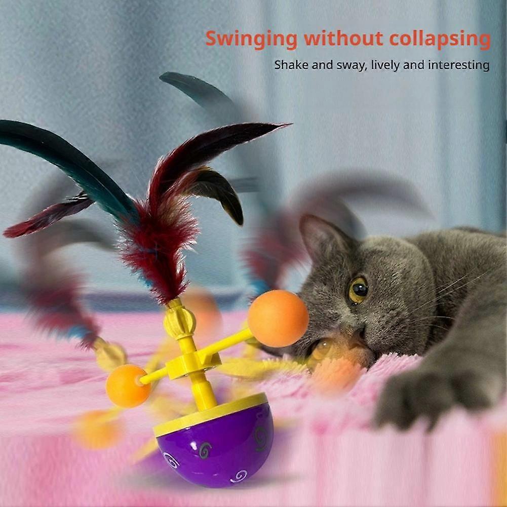 Colorful Feather Interactive Cat Toys Rotating Ball Track Pet Fun Roller