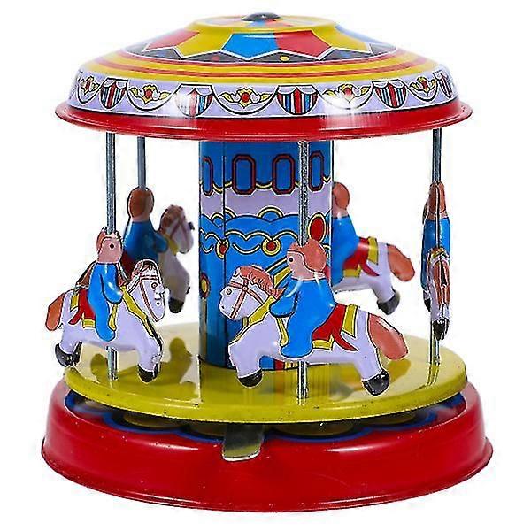 Antique Carousel Iron Windup Toy Classic Vintage Clockwork Wind Up Rotating Carousel Toy