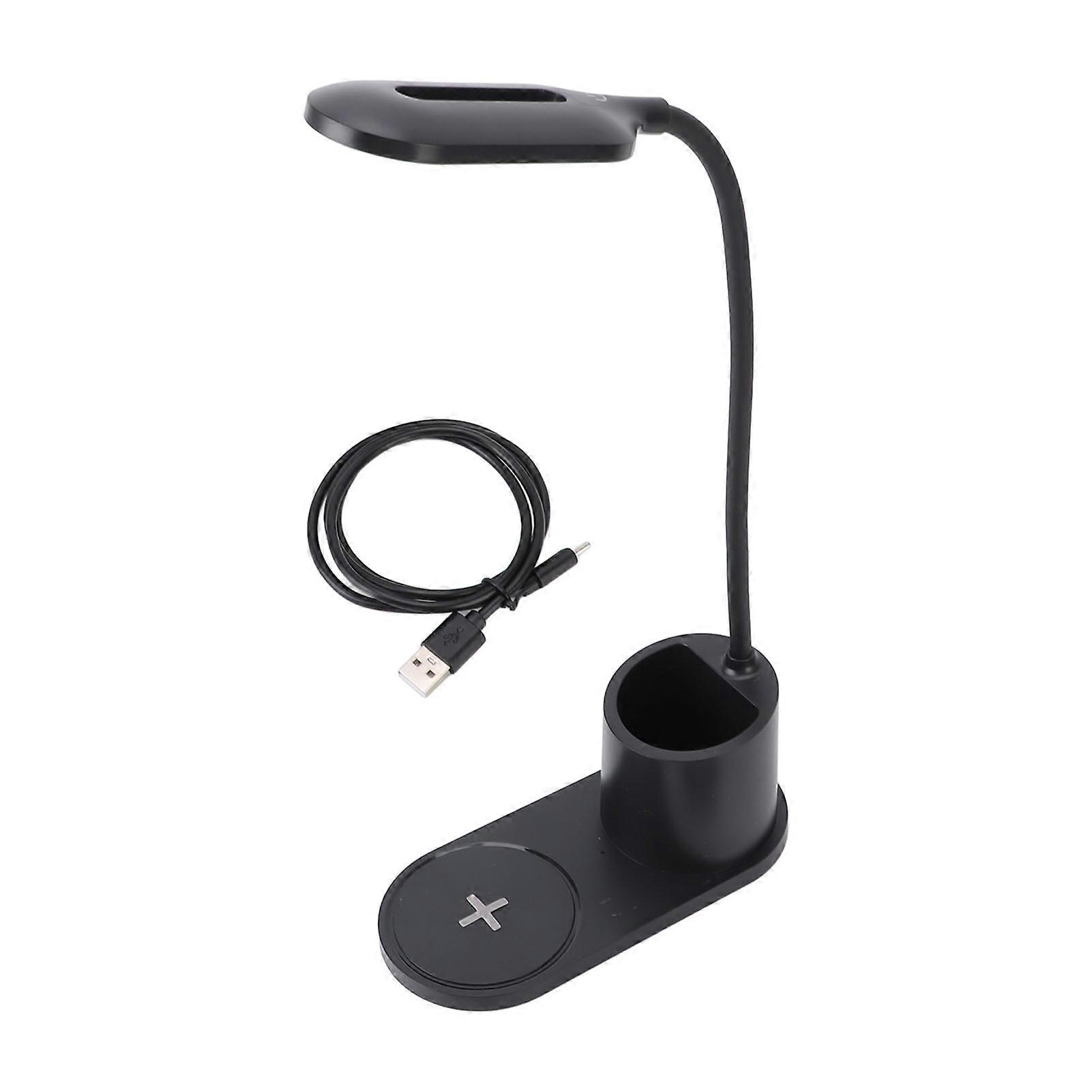 LED Desk Lamp Touch Control Flexible Arm Small Table Light with Wireless Charger Pen Holder for Dorm Bedroom Office
