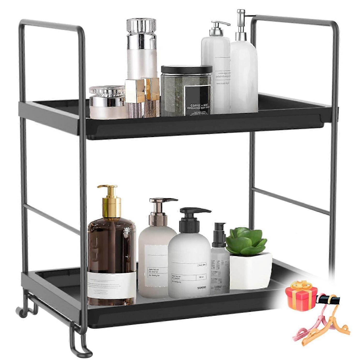 2-tier bathroom shelf + 2 folding clothes racks for extra storage and organization