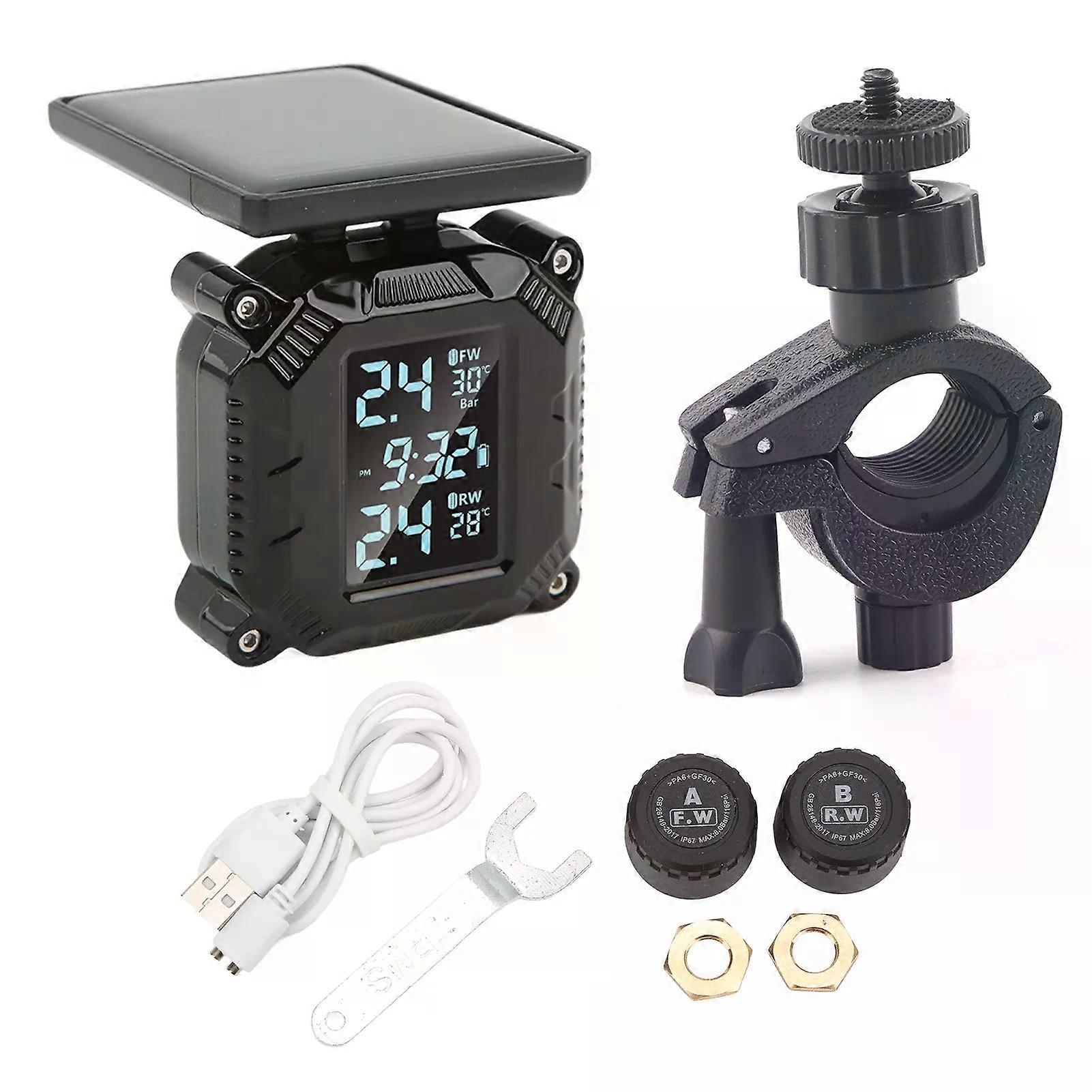 con Wireless Motorcycle Tire Pressure Temperature Monitor System Solar Powered LCD Screen IP67 Waterproof Tire Temperature Sensor