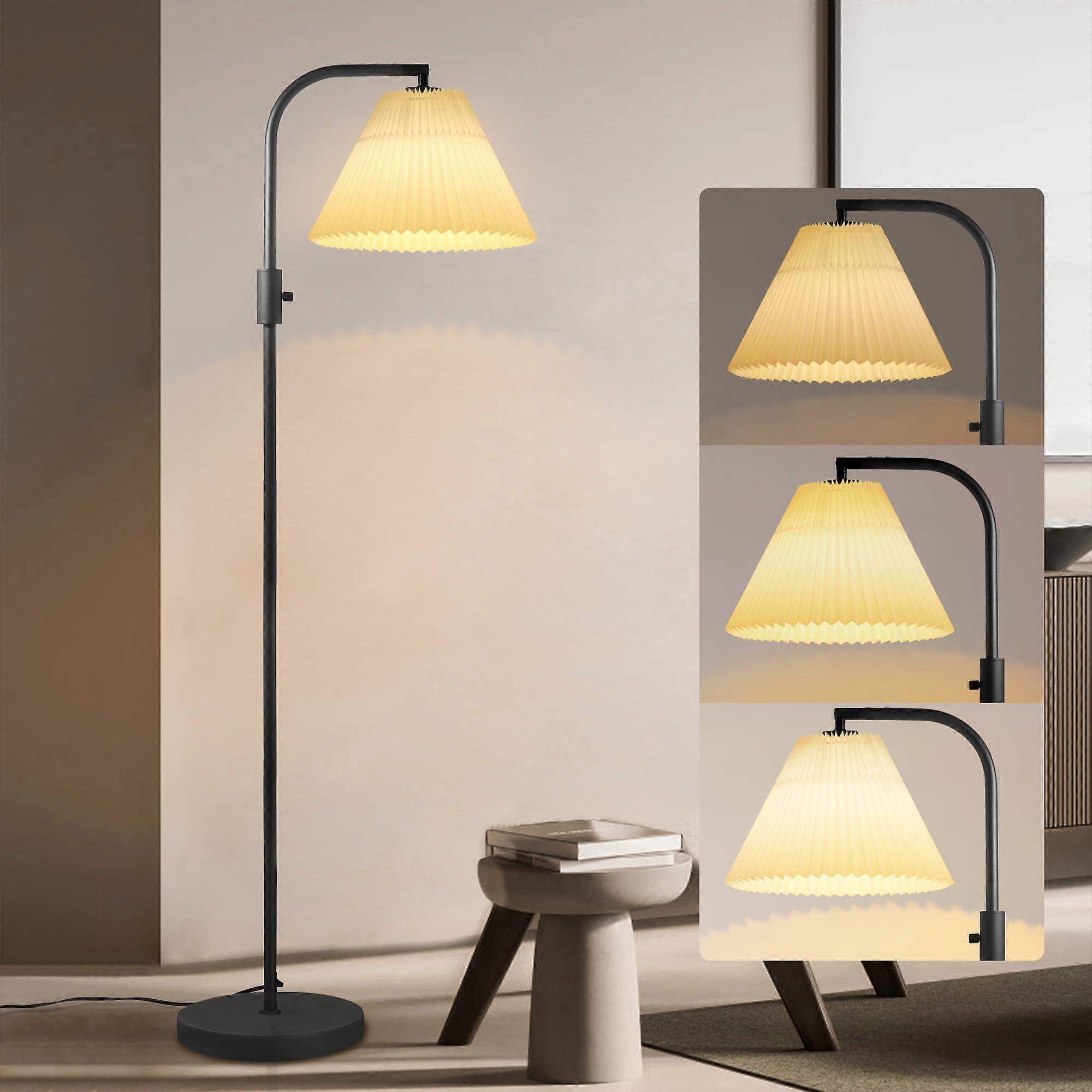Dimmable Floor Lamp, Arc Standing Lamp with White Pleated Shade, 1000 Lumens LED Edison Bulb for Living Room and Office