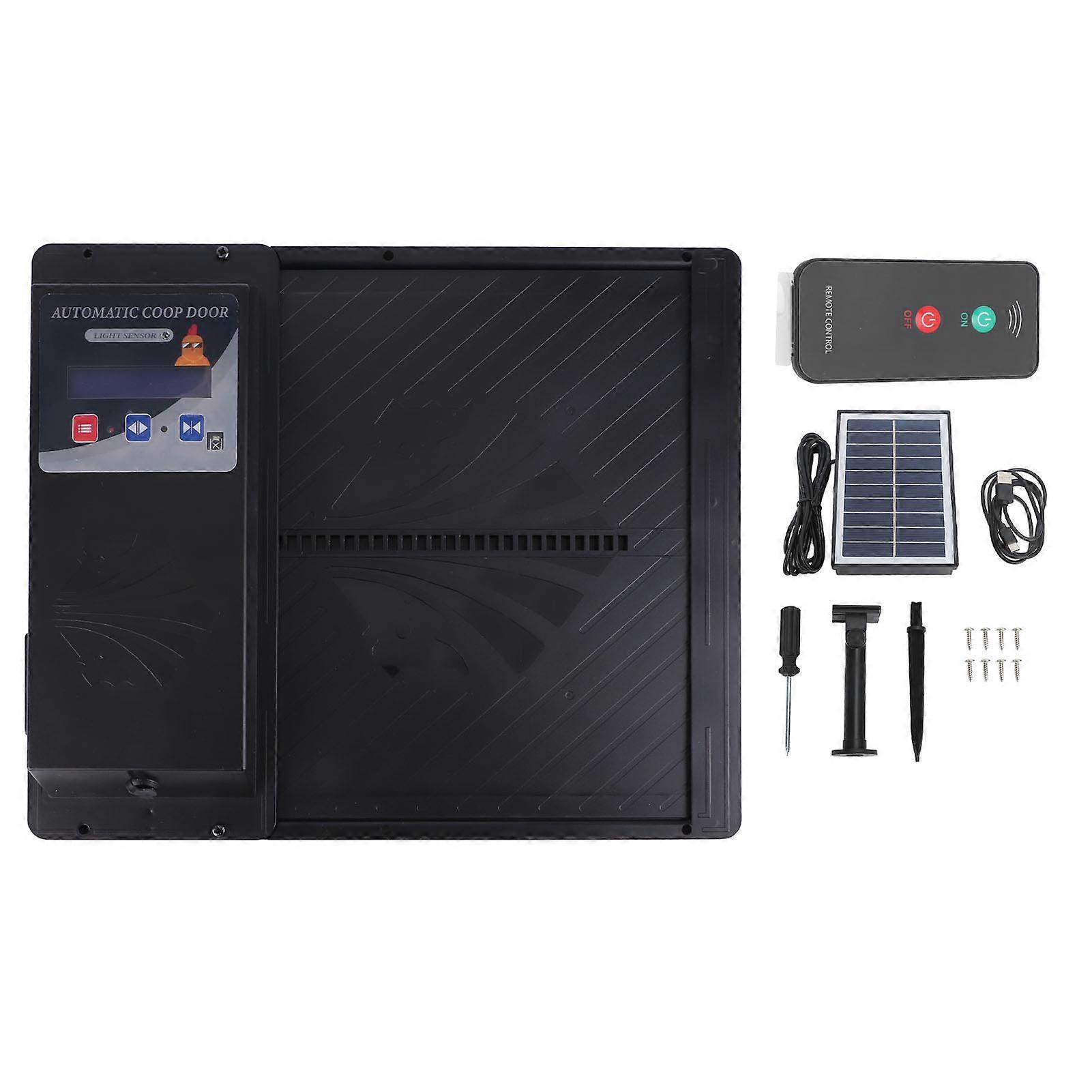 Automatic Chicken Coop Door USB Solar Powered Light Sensor Timer Control Durable Plastic Remote Control Easy Installation Blac