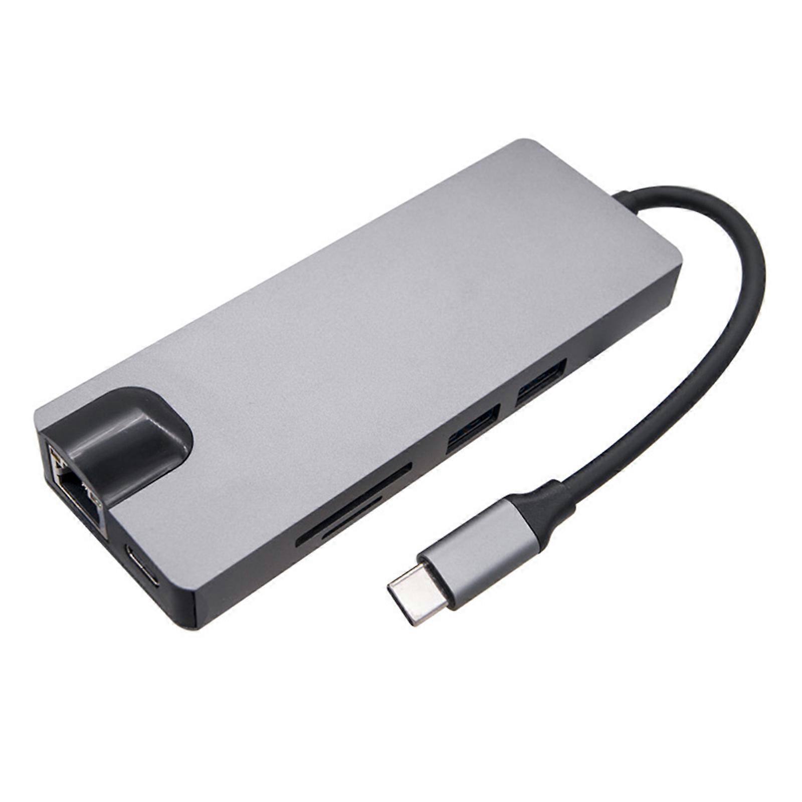 8-in-1-USB-C-Hub Typ C mit RJ45-SDTF-Kartenleser VGA + PD-Ladung HDMI-kompatibel für Notebook-Laptop-Computer
