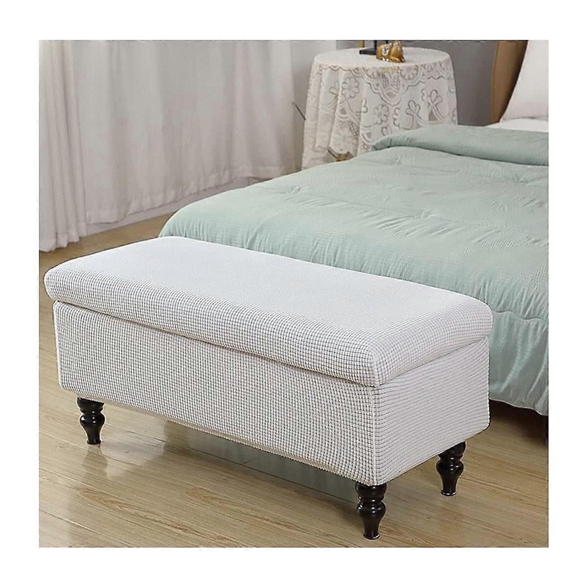 Storage Chest Cover, Folding Stool Bench Cover, Rectangular Ottoman Cover, Medium Milky Footstool Pouf Cover