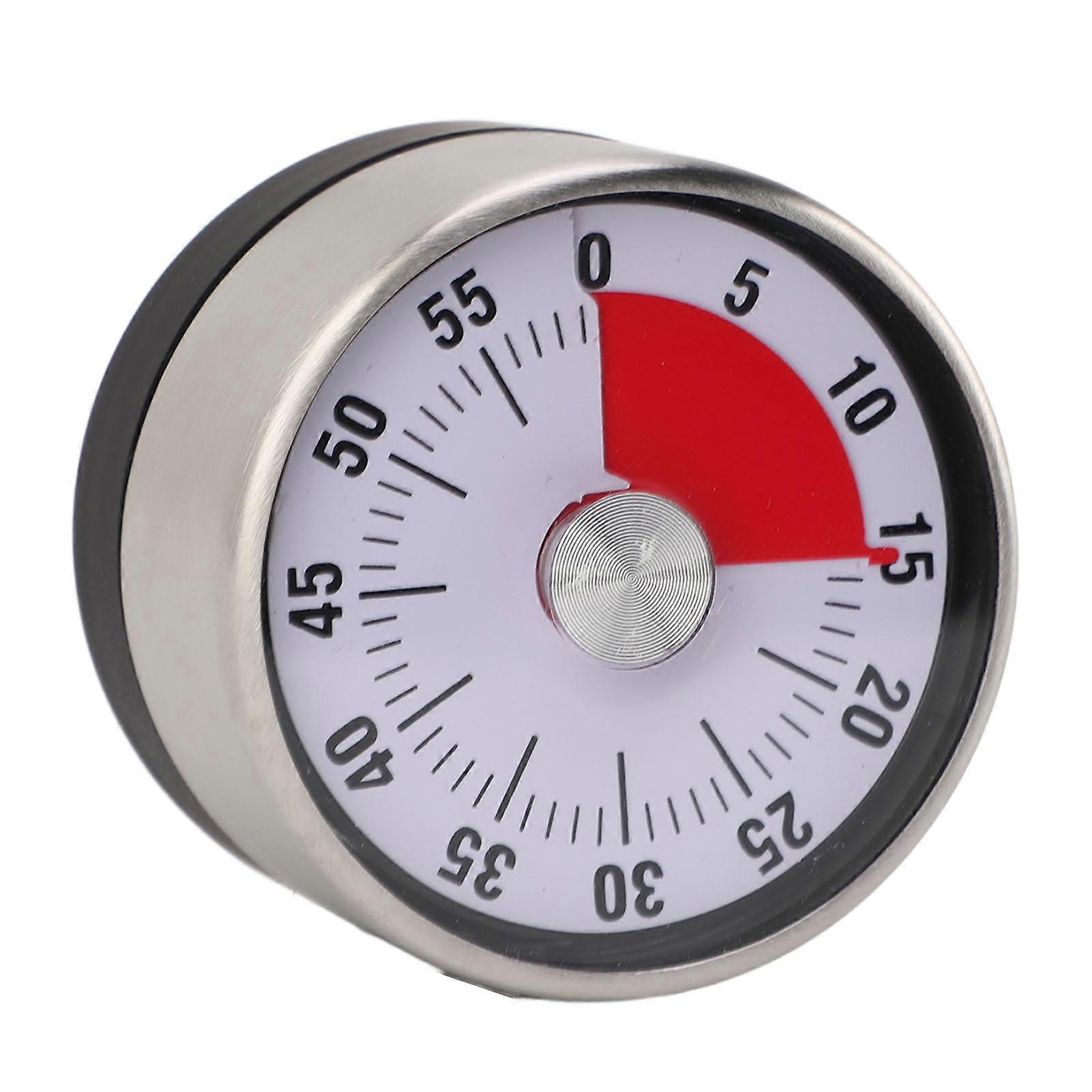 Mechanical Countdown Timer 60 Minute Magnetic Stainless Steel Visual Kitchen Timer for Cooking Kids Study White 