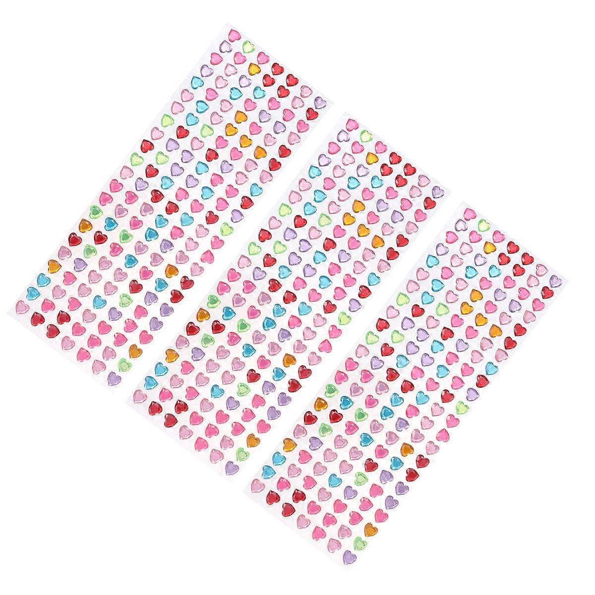 3PCS DIY Handmade Creative Diamond Stickers Toy Decoration Diamond Paste Lovely Cartoon Stickers for DIY Craft (Color Love Heart)