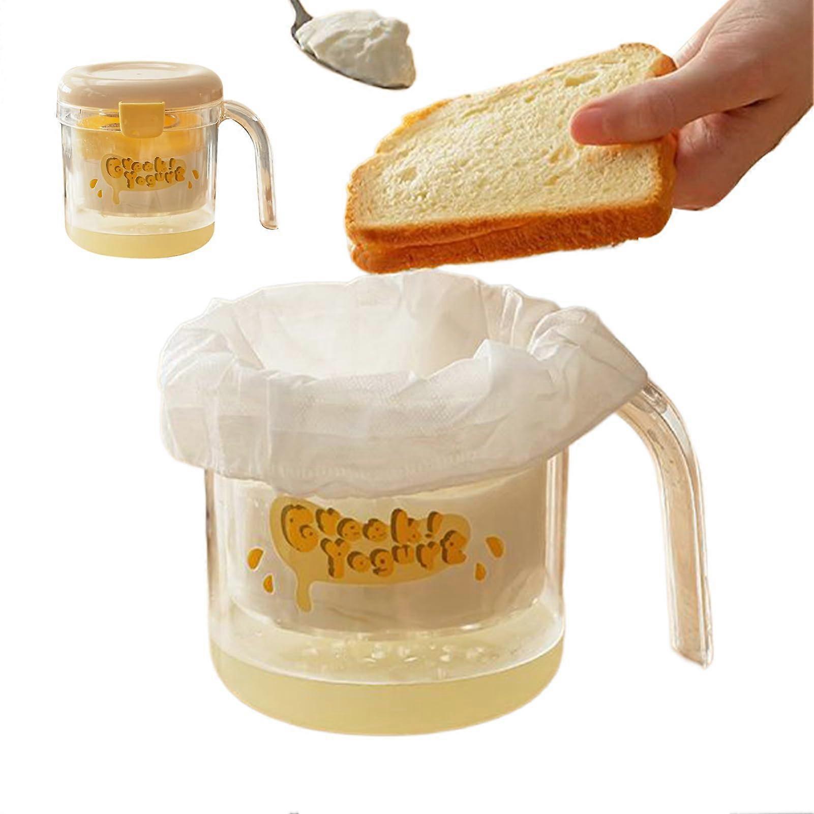 Yogurt Strainer for Homemade Yogurt, 5.52 x 4.73 Inch Curd Maker Tool with Fine Mesh Bag, Compact Design in Beige/Yellow