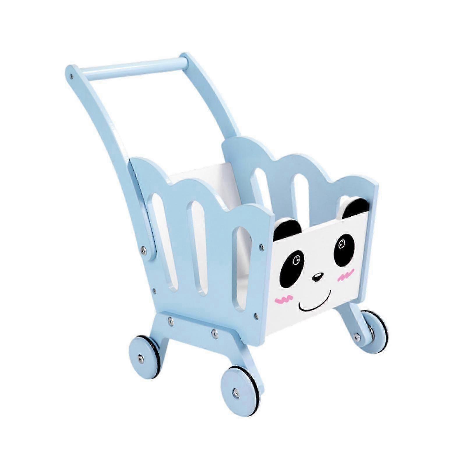 Easy to Push Kids Shopping Cart Trolley Toy Grocery Cart in Blue for Boys and Girls Gift