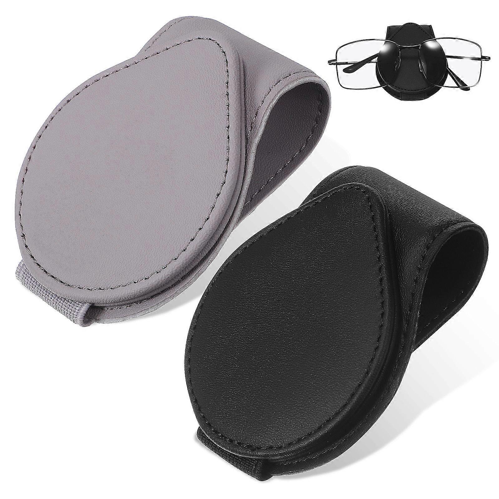PU Car Glasses Holder Clip Visor Organizer for Sunglasses & Ticket Cards, Durable Eyeglass Hanger for Vehicle Use, 2 Pack Grey