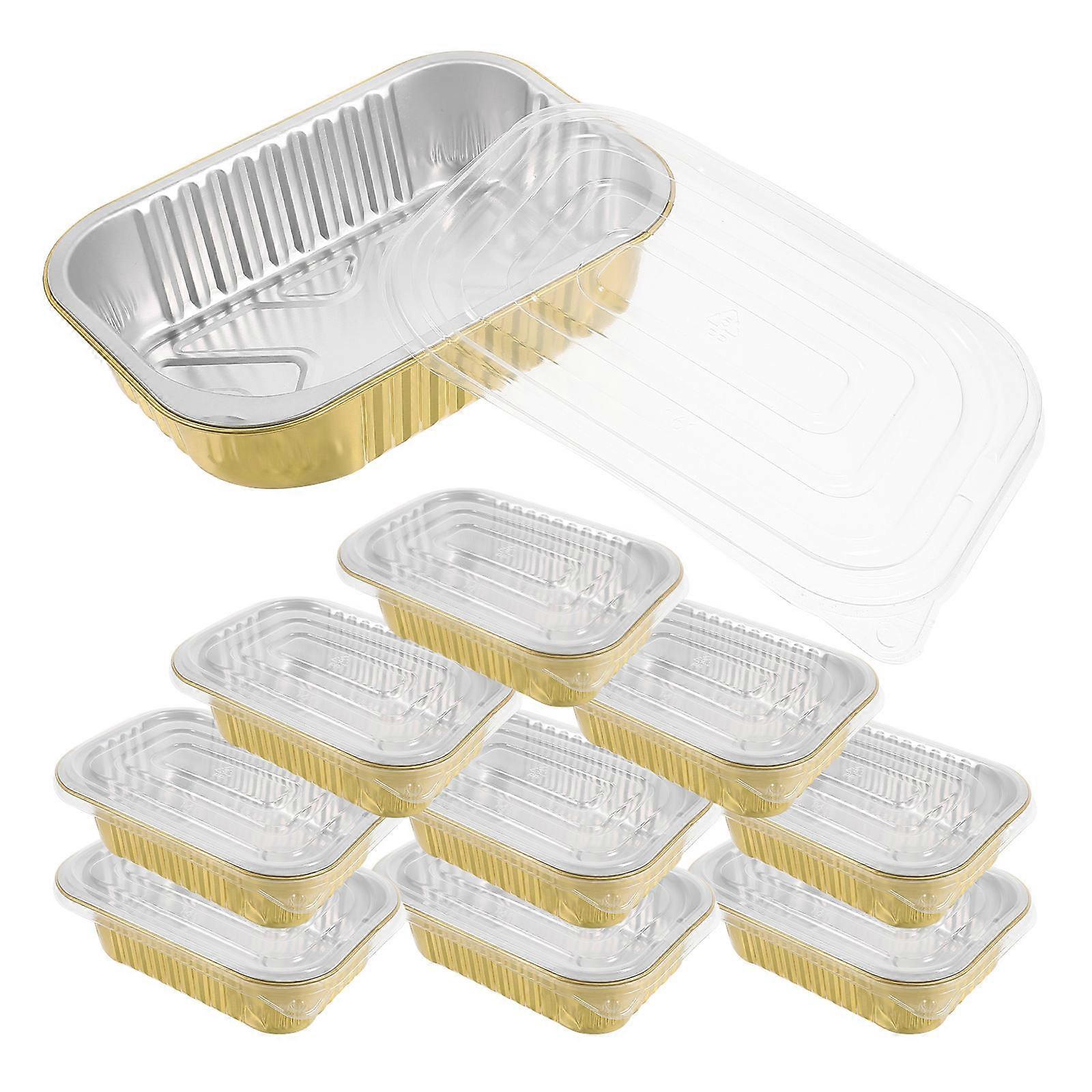 Foil Baking Tins With Lids Food Containers For Picnics Leak-Proof Stackable 16.00X11.00X4.00Cm 10Sets