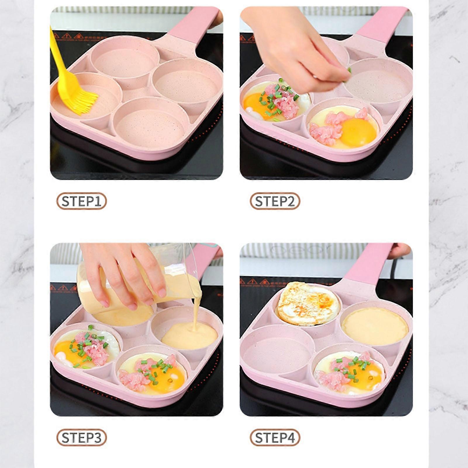 4 Hole Egg Frying Cooker Pan Non Stick Flat Bottom 4 Cup Pancake Omelet Frying Pan for Kitchen Red 