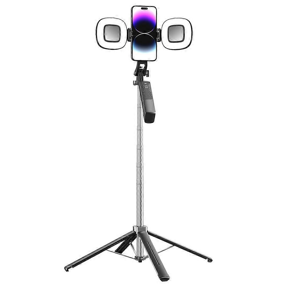 P18 Portable Photography Live Streaming Selfie Stick Anti-Shake Gimbal 4-Leg Bracket with 2 Square Fill Lights