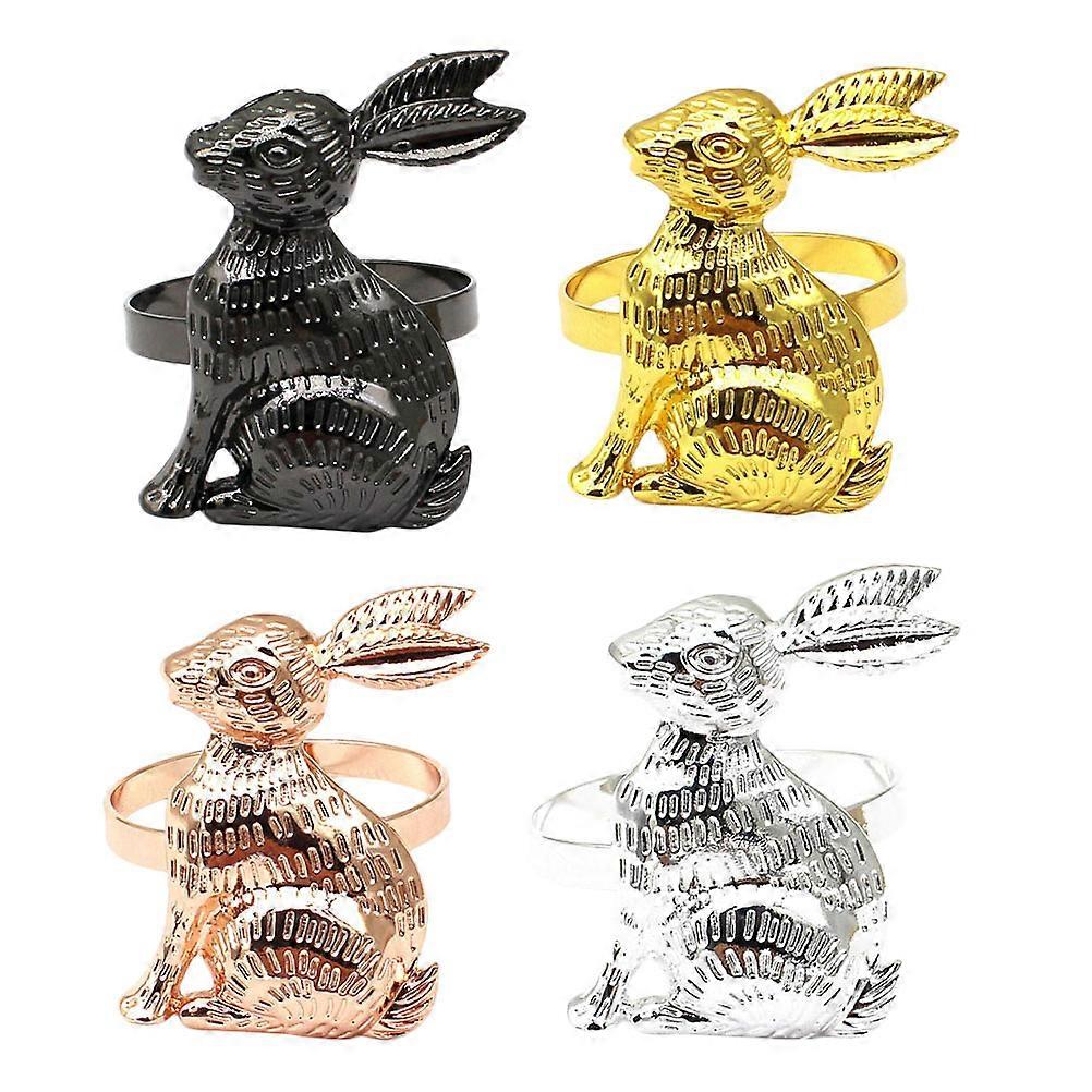 Adorable Serviette Rings Bunny Napkin Holders Elegant Table Decoration Golden Rabbit Shape 4Pcs