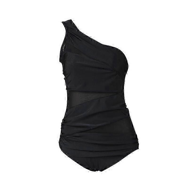 Plus Size Badetøy Damer En Skulder Slank Badetøy Mesh Solid Farge Push Up Polstret Badetøy