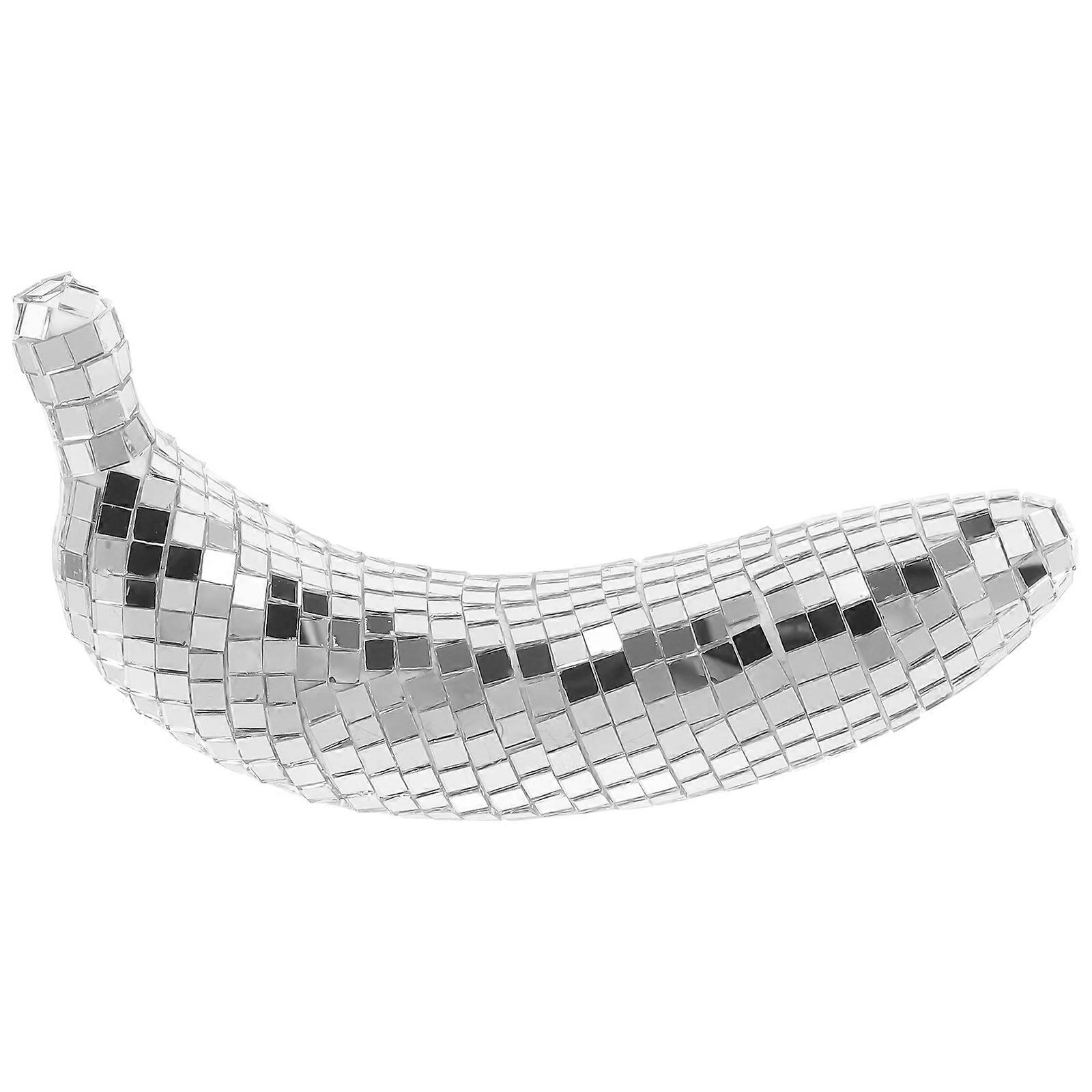 Reflective Disco Banana Ornament for Table Decor Silver