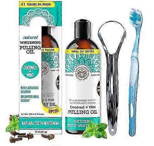Advanced Oil Pulling with Tongue Scraper - Natural Alcohol-Free Mouthwash with m&y
