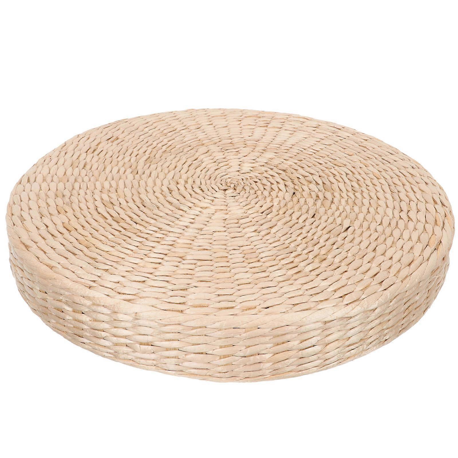 Circular Floor Cushion Woven Seating Mat Japanese Style Home Yoga Meditation Kneeling 40x40cm Light Yellow 1Pack