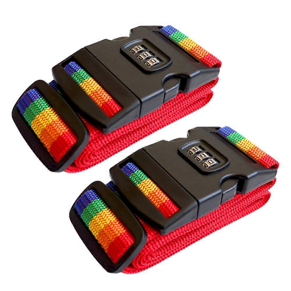 Lock Luggage Strap Heavy Duty Utility Strap for Backpacking Sleeping Bag Compression with 3 Lock Buckle Multi-Colored 2Pcs
