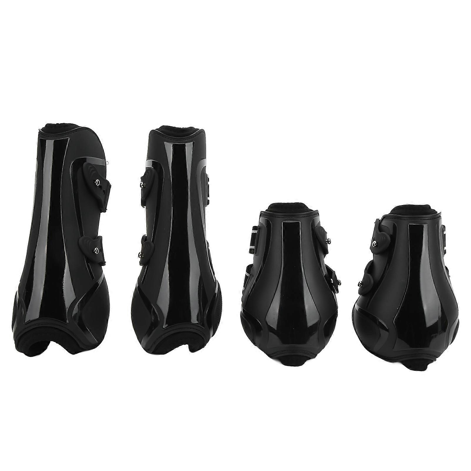 4pcs Horse Leg Protector PU Shell Breathable Front Hind Horse Leg Boots for Any Weather ConditionsBlack M
