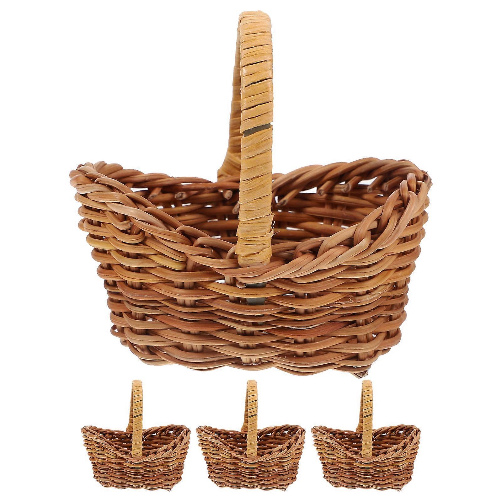 Woven Flower Basket Toy Rattan Mini Picnic Baskets Tiny Party Favor Containers 4Pcs