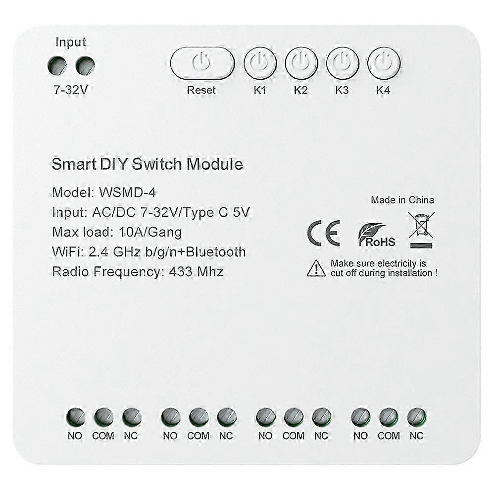 Compatible Smart WiFi+RF 4 Channel Relay Smart Delay Switch Module for Home/Garage Door-AC 85-250V