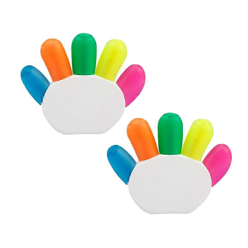 Creative Highlighter, 5 in 1 Multicolor Finger Shape Highlighter, 5 Colors Marker for School, Office, Stationery, 2 Pack