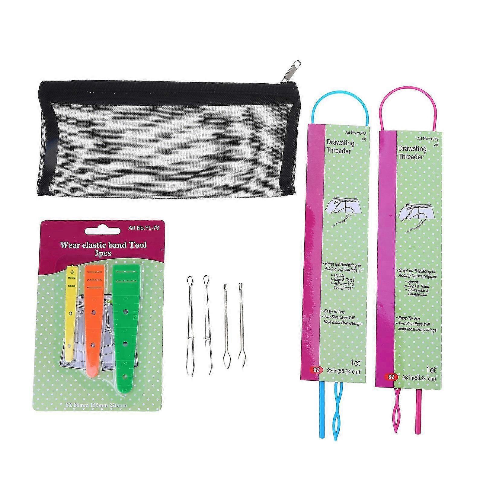 9Pcs Drawstring Threader Set Plastic Threader, Tweezers, Flexible Drawstring Threader