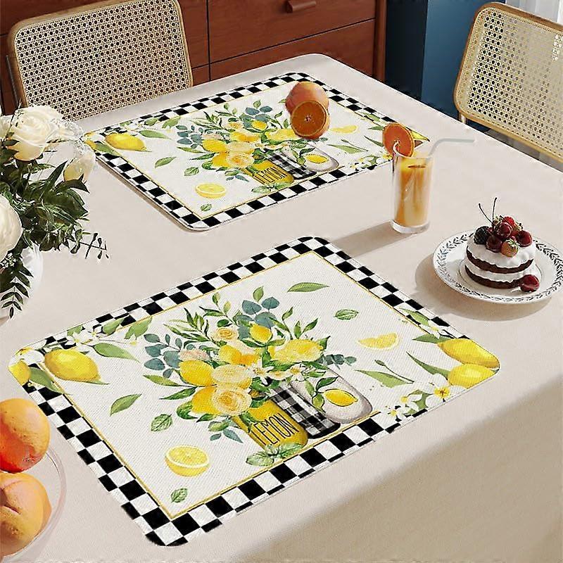 Table mats with lemon flower design, PVC, heatresistant, 4piece set, nonslip (Set of 8)