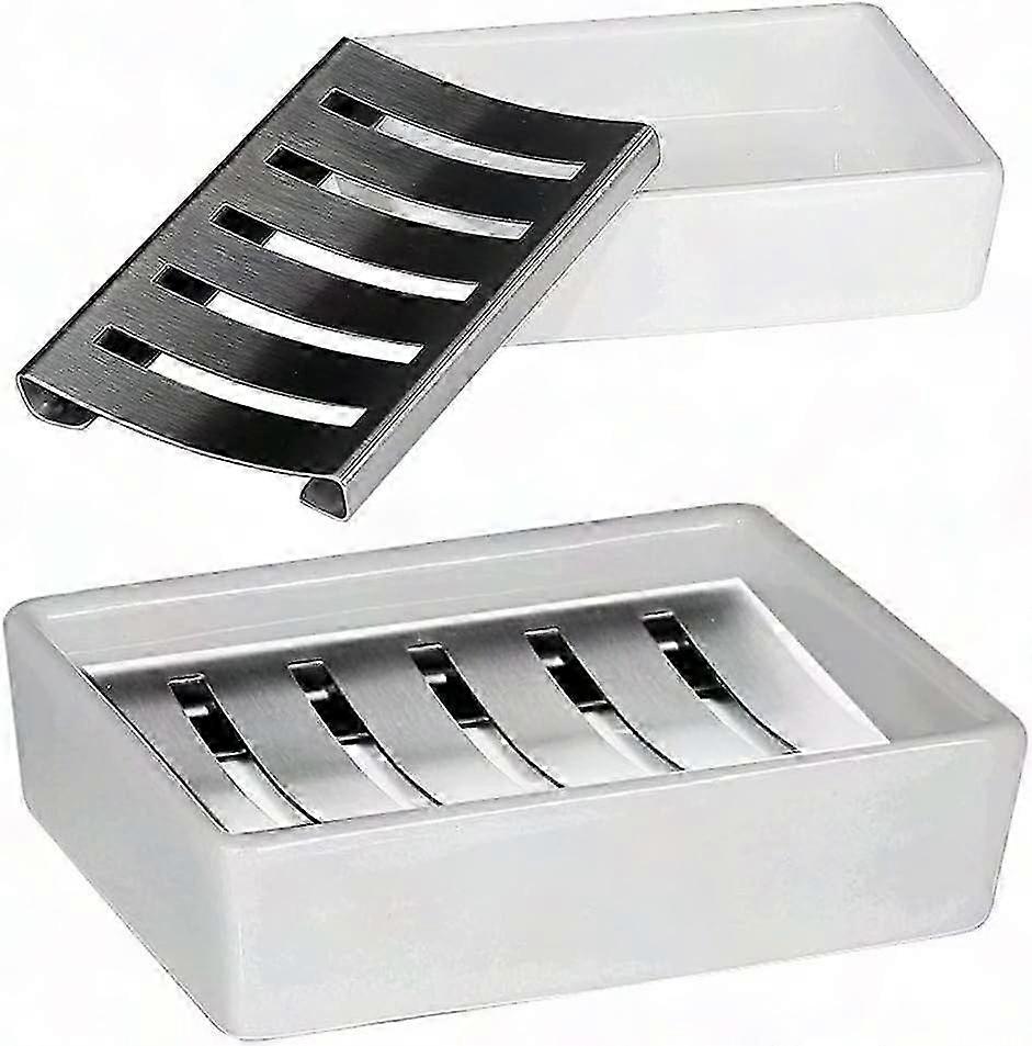 White Ceramic Soap Holder - Removable Rectangle Dish for Bathroom Sink, Ensures Dry Soap Storage