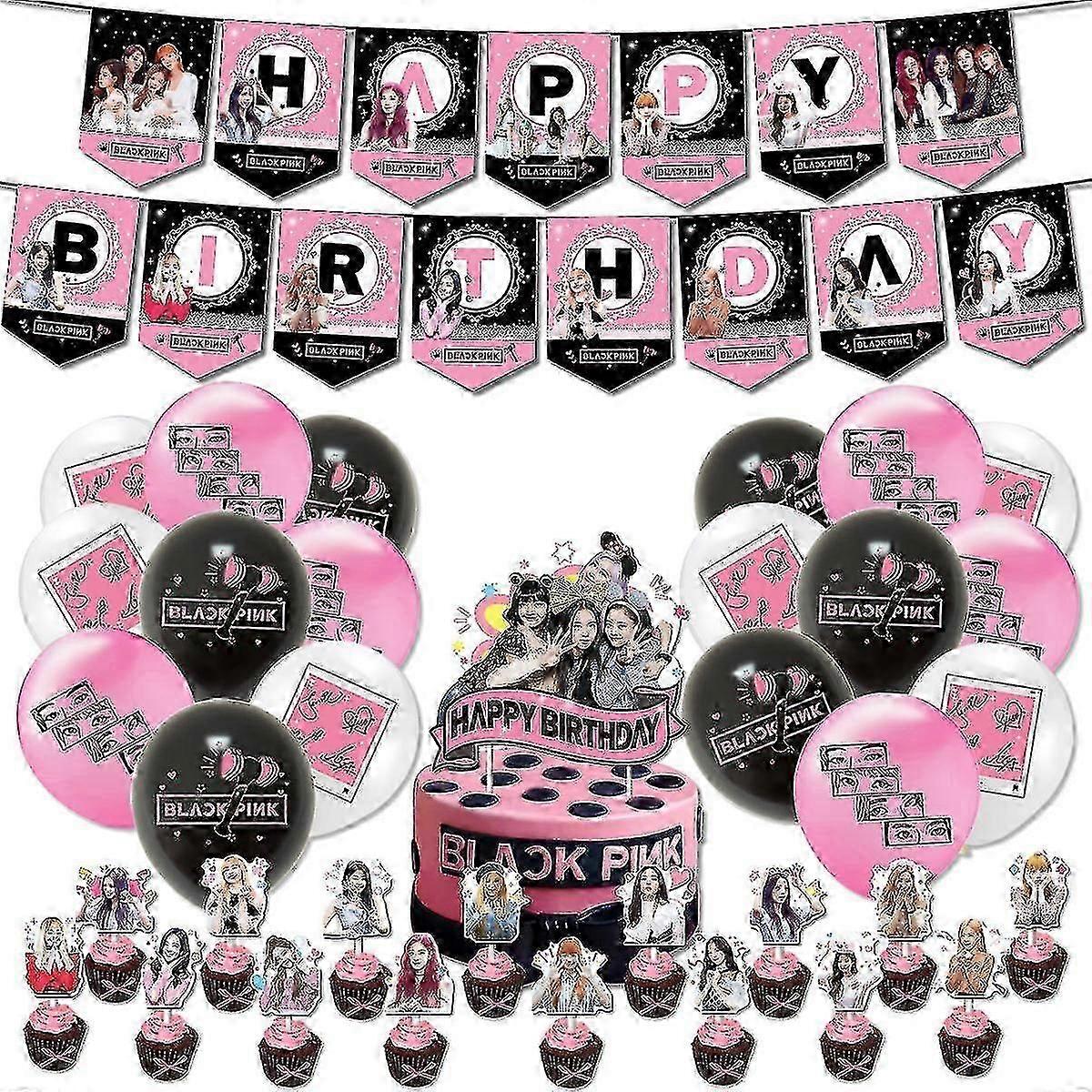 Blackpink Fan Party Kit with Banner, Balloons, and Cake Toppers for the Ultimate K-Pop Celebration