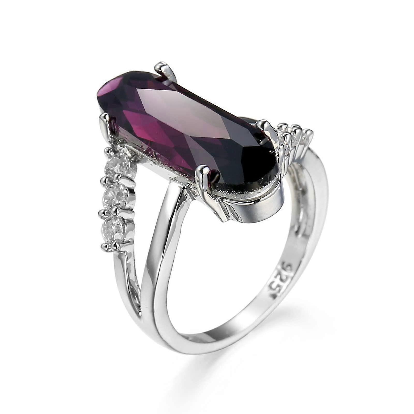 Silver Rings 925 Women's Simple Gold-Plated Comfort Fit Ring with Cubic Zirconia Purple Size 57 (18.1)