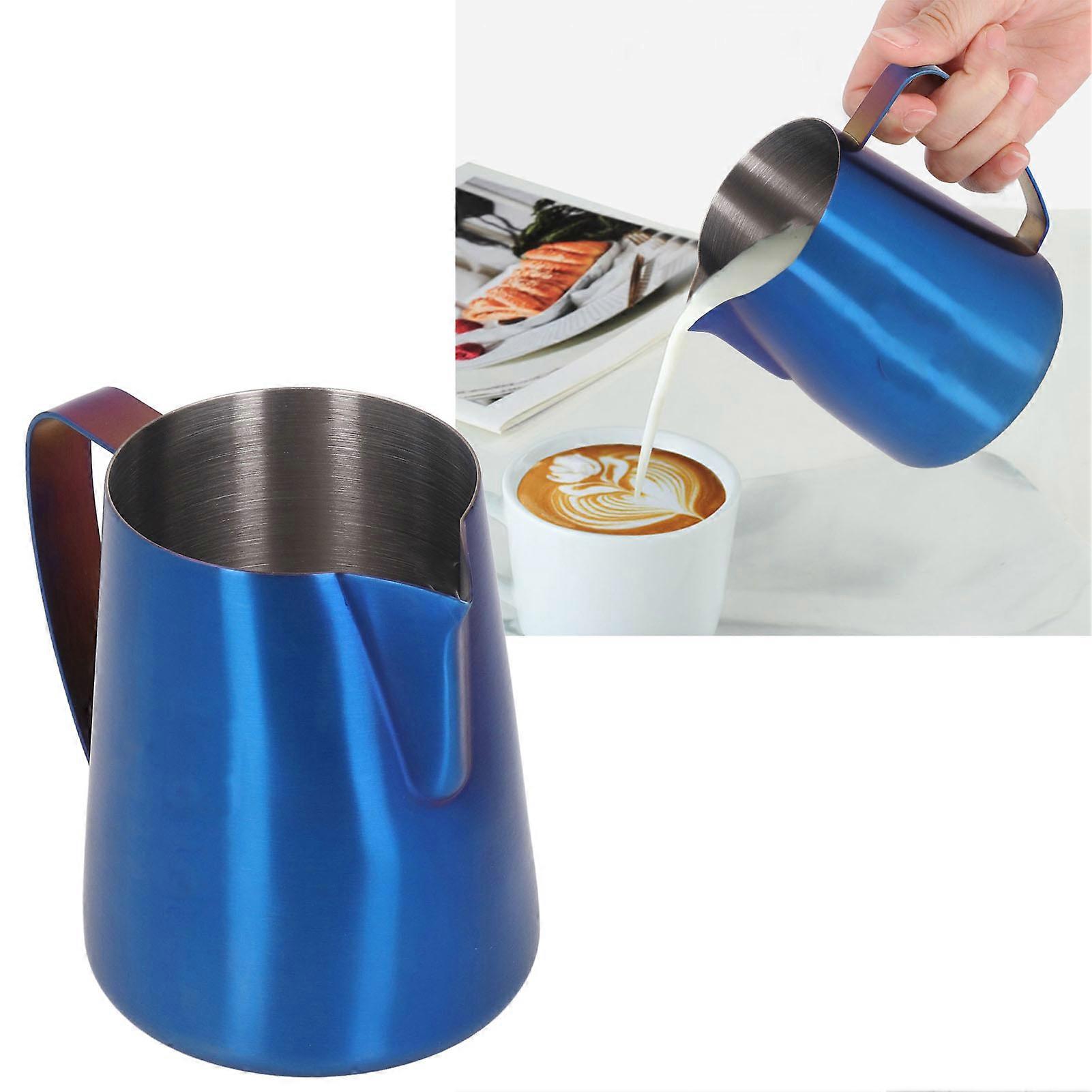 Frothing Pitcher Eagle Spout Prevent Spilling 304 Stainless Steel Frother Cup with Handle for Milk Coffee 420ml Blue 