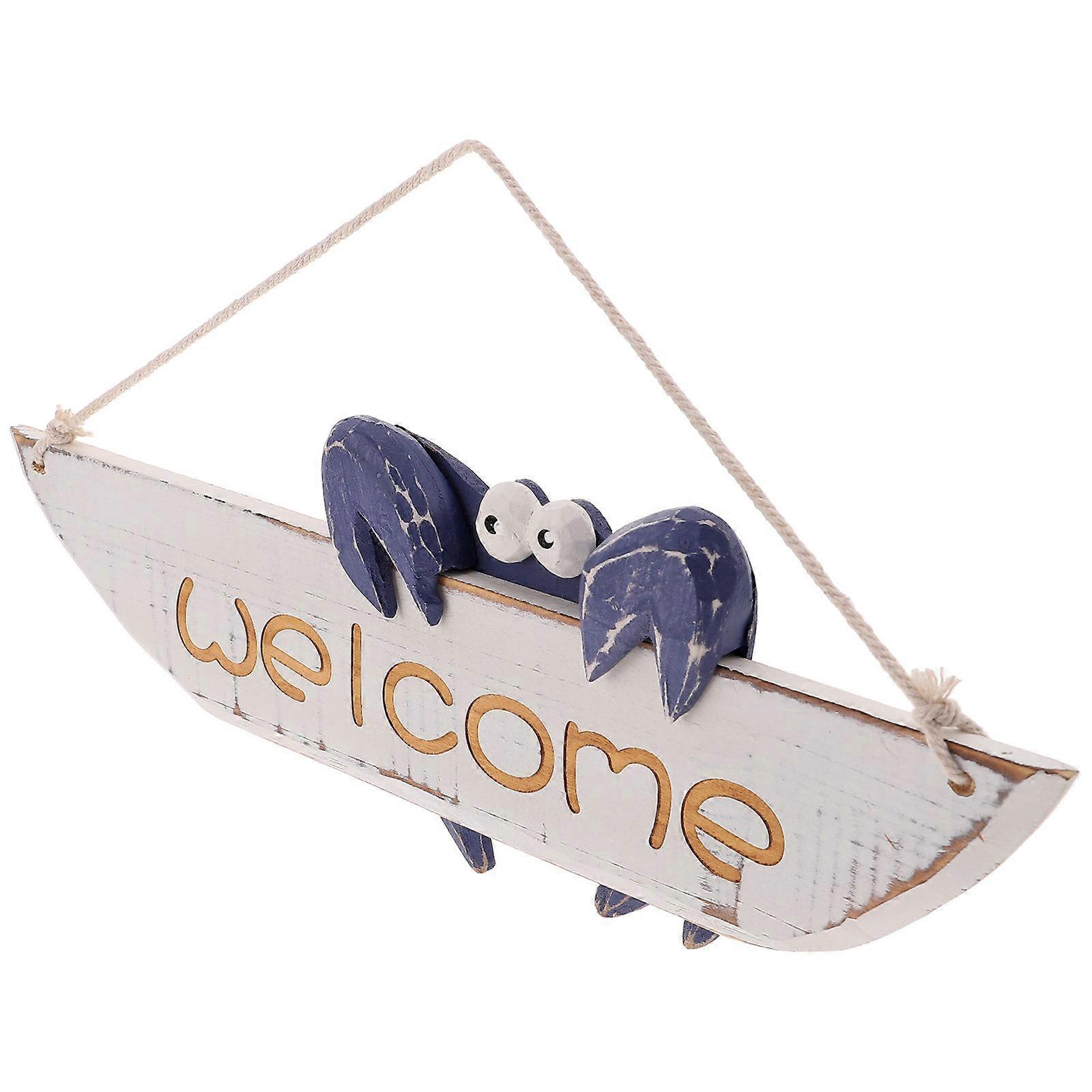Crab Design Rustic Wall Welcome Sign Mediterranean Themed Home Restaurant Entrance Decoration
