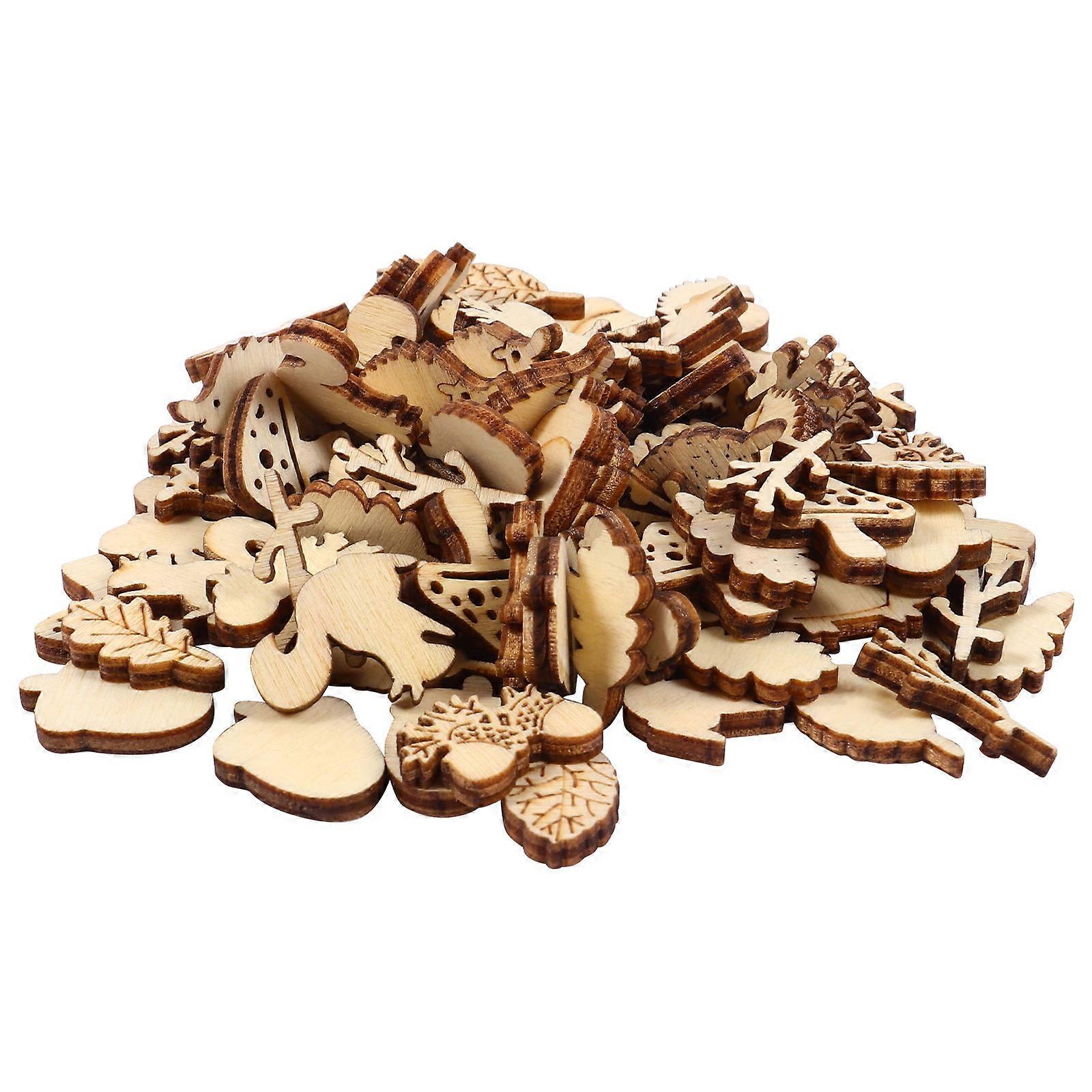 200pcs Unfinished Wooden Craft Slices – Animal, Leaf & Mushroom Shapes for DIY Projects, Party Decorations & Creative Crafts