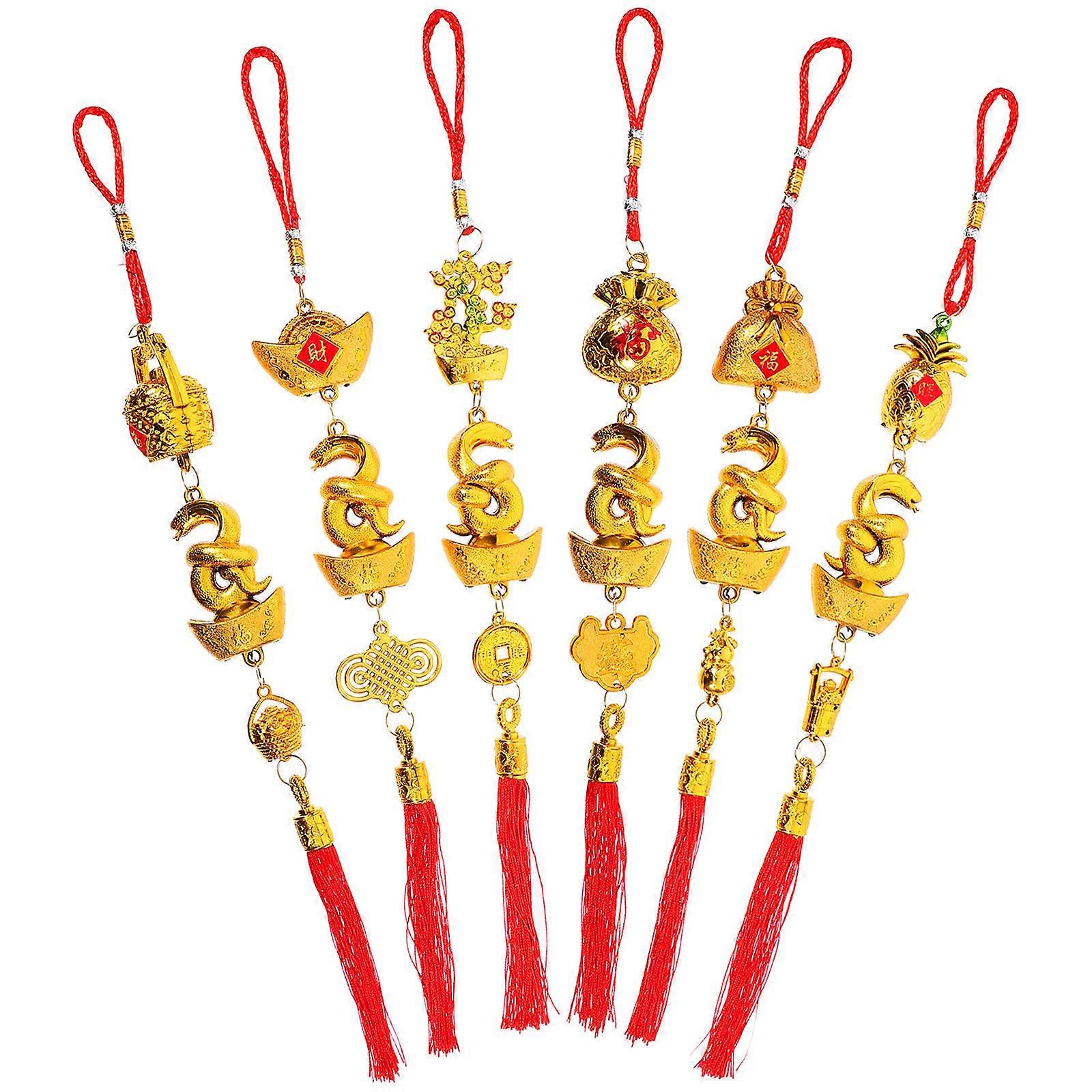 6pcs Traditional Chinese Year Snake Hanging Decorations Feng Shui Pendants Ornaments for Home Office Festival Celebration with Wealth Symbols