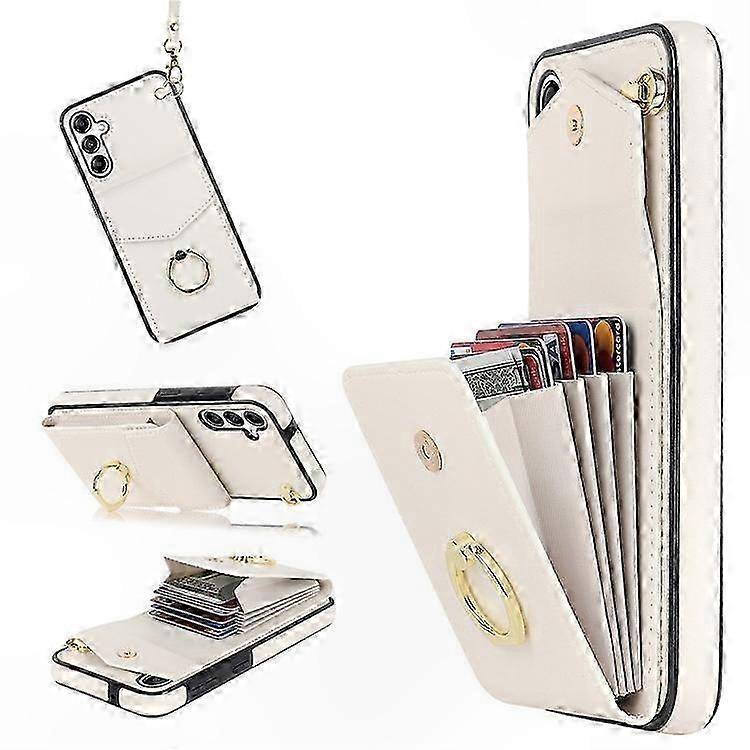 Rotating Ring Kickstand PU TPU Phone Case with Card Slots for Galaxy A54 5G