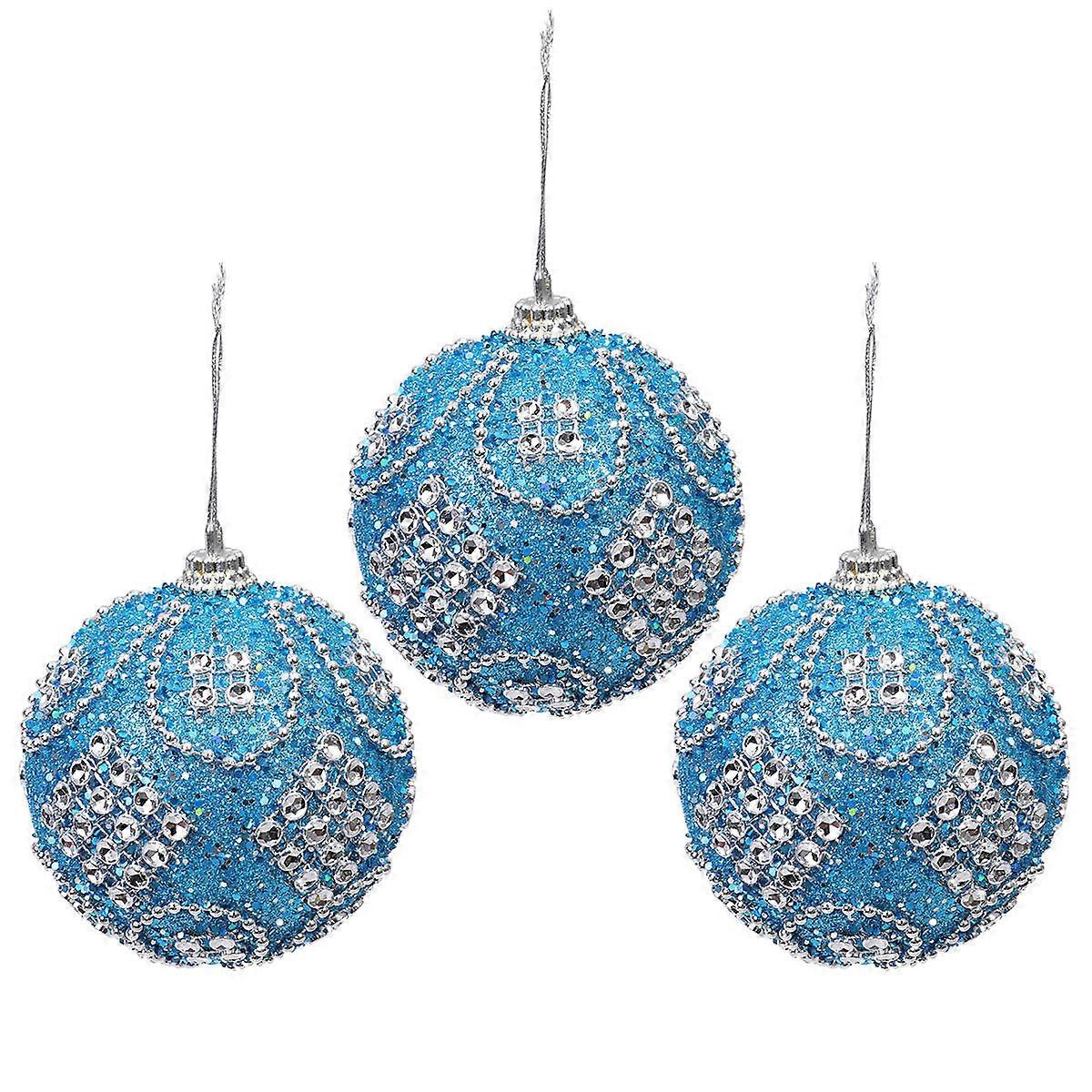 مجموعة زينة عيد الميلاد الكرة على غرار السماء الزرقاء جولة معلقة الديكورات للمنزل مقهى محل تخطيط 8 سنتيمتر رغوة كريستال أحجار الراين 3 قطع