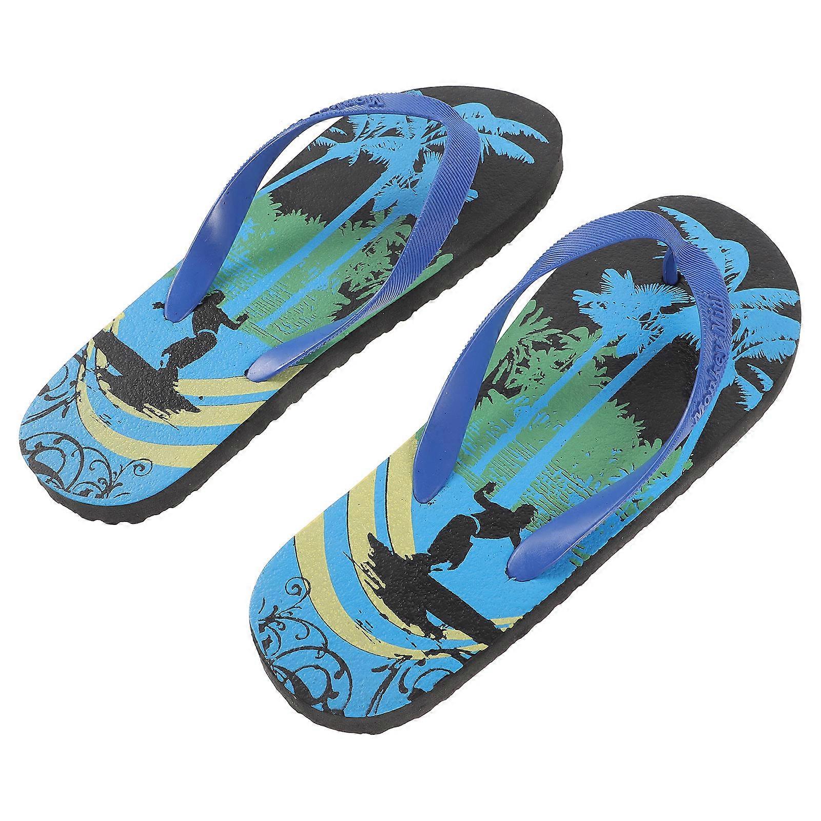 Stylish Flip-Flops For Men Beach Summer Activities Blue Coconut Tree Anti-Skid 1 Pair