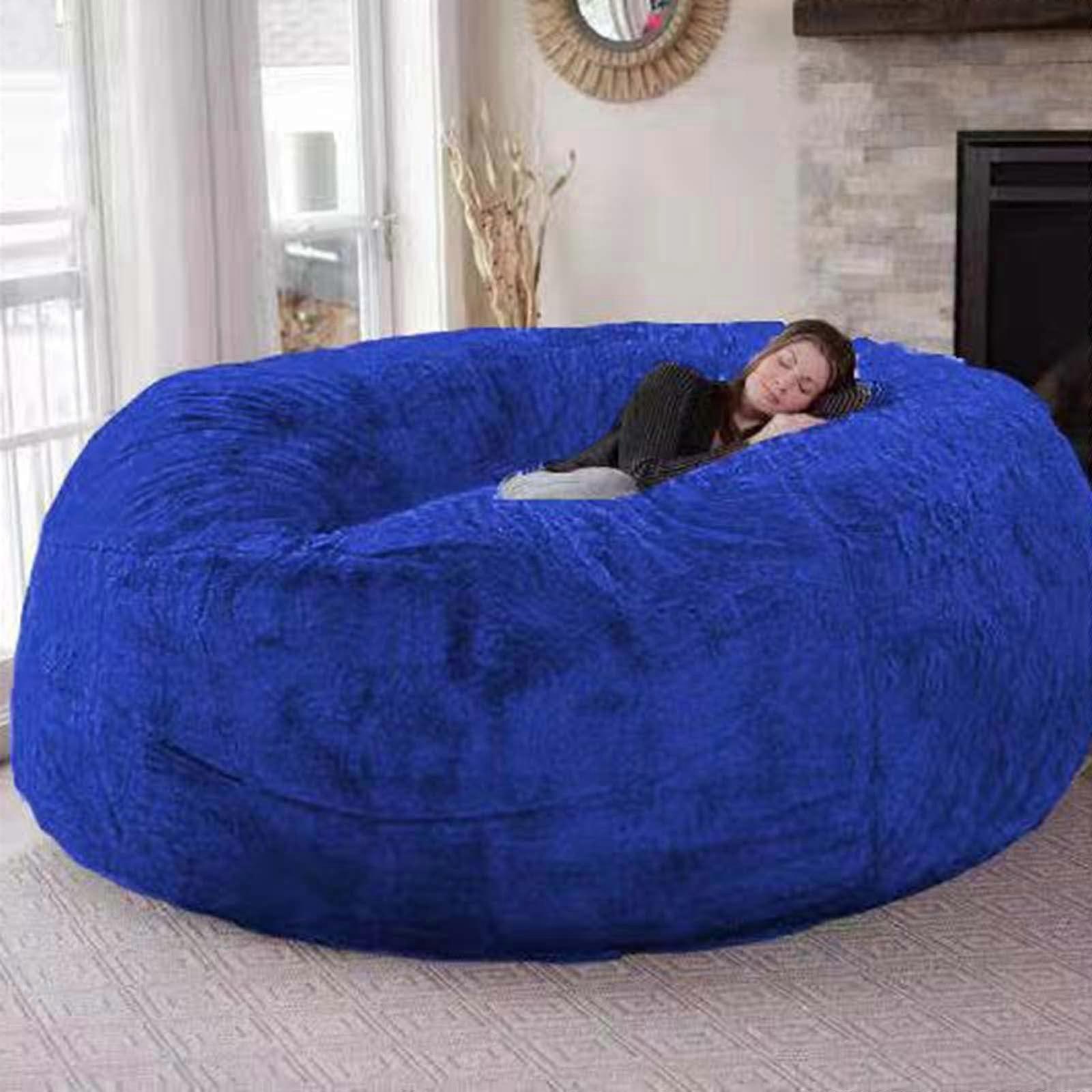 Giant Bean Bag Chair for Adults, Soft Faux Fur Cover (Royal Blue, 135x65)