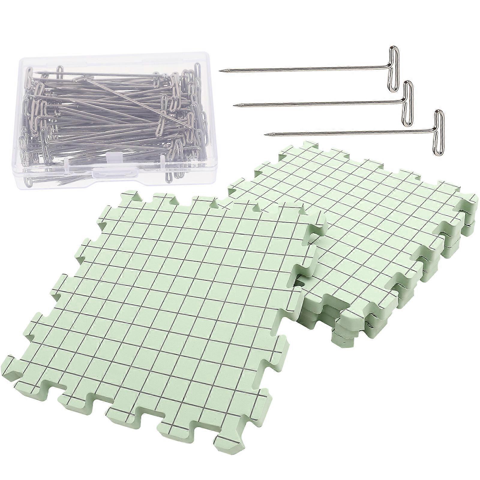 Light Green Crochet Blocking Board with Fixing Pins for DIY Crafts Lightweight Portable 1 Set