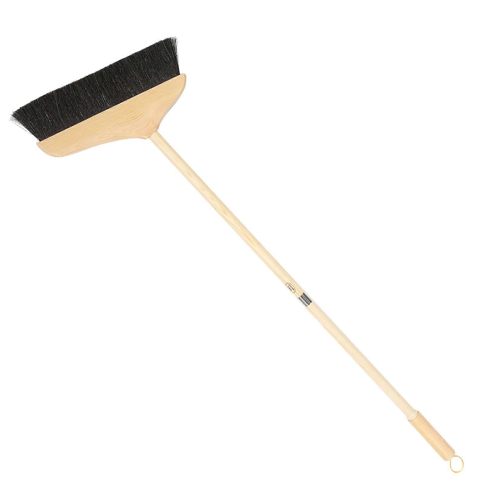 Soft Bristle Pine Horsehair Broom with Long Handle for Hardwood Floor Cleaning, Gentle on Surfaces, Static Free, Easy to Use for Home and Outdoor