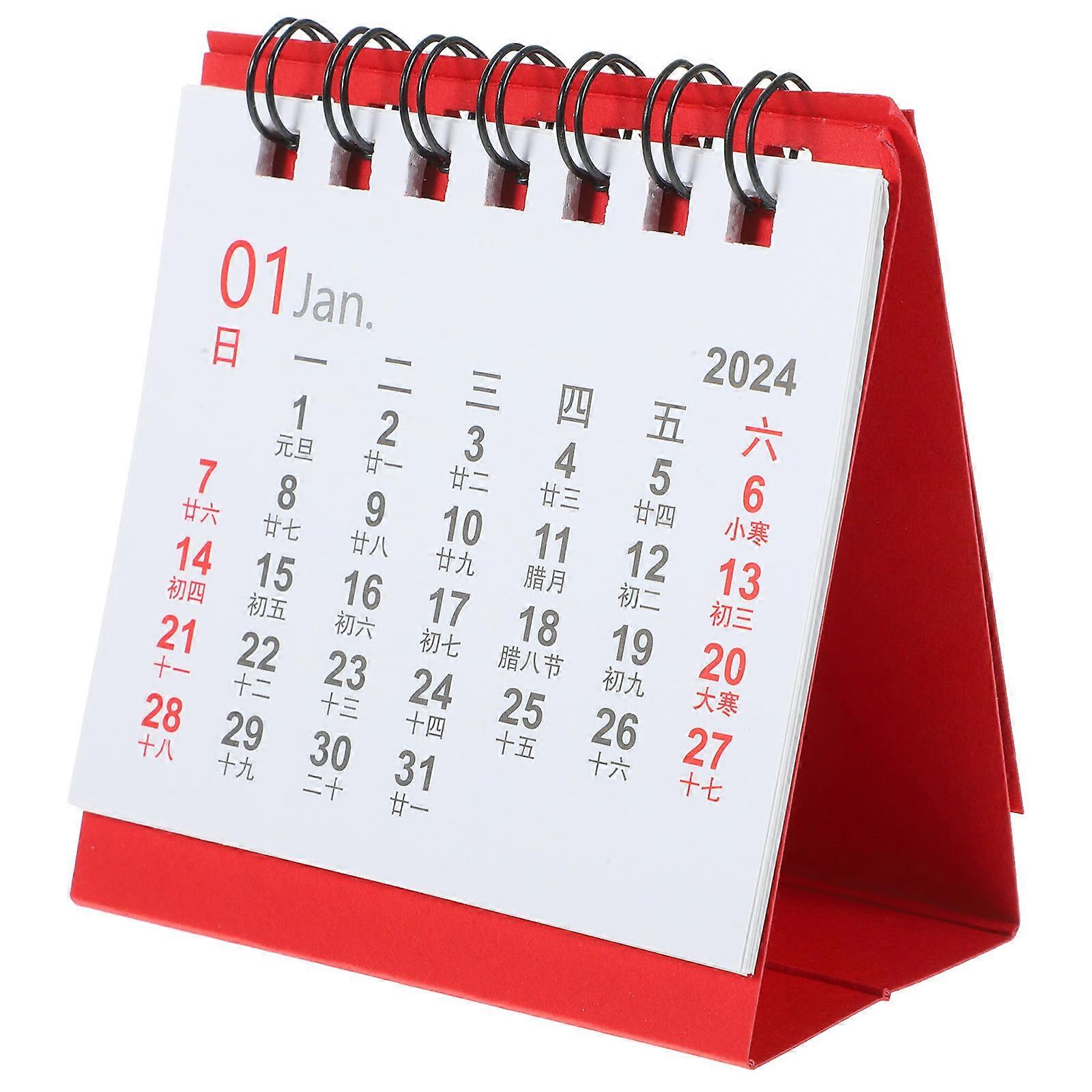 Mini Calendar 2024 Tabletop Decoration Small Red Desk Calendar Time Management 1 Set