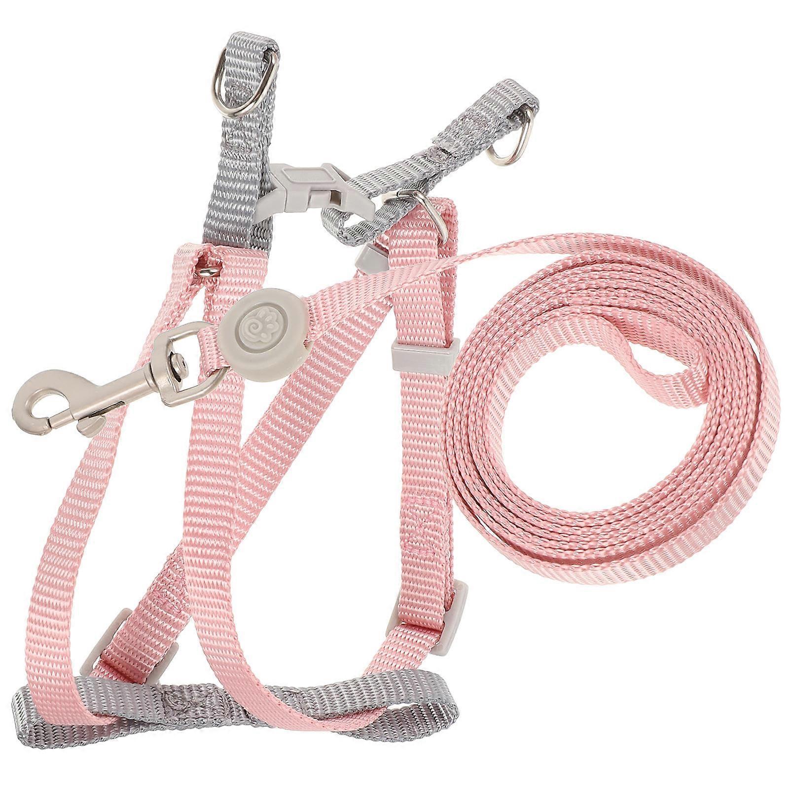 Pink Cat Harness and Leash Set Escape Proof Adjustable Polyester for Outdoor Use Fits Most Cats