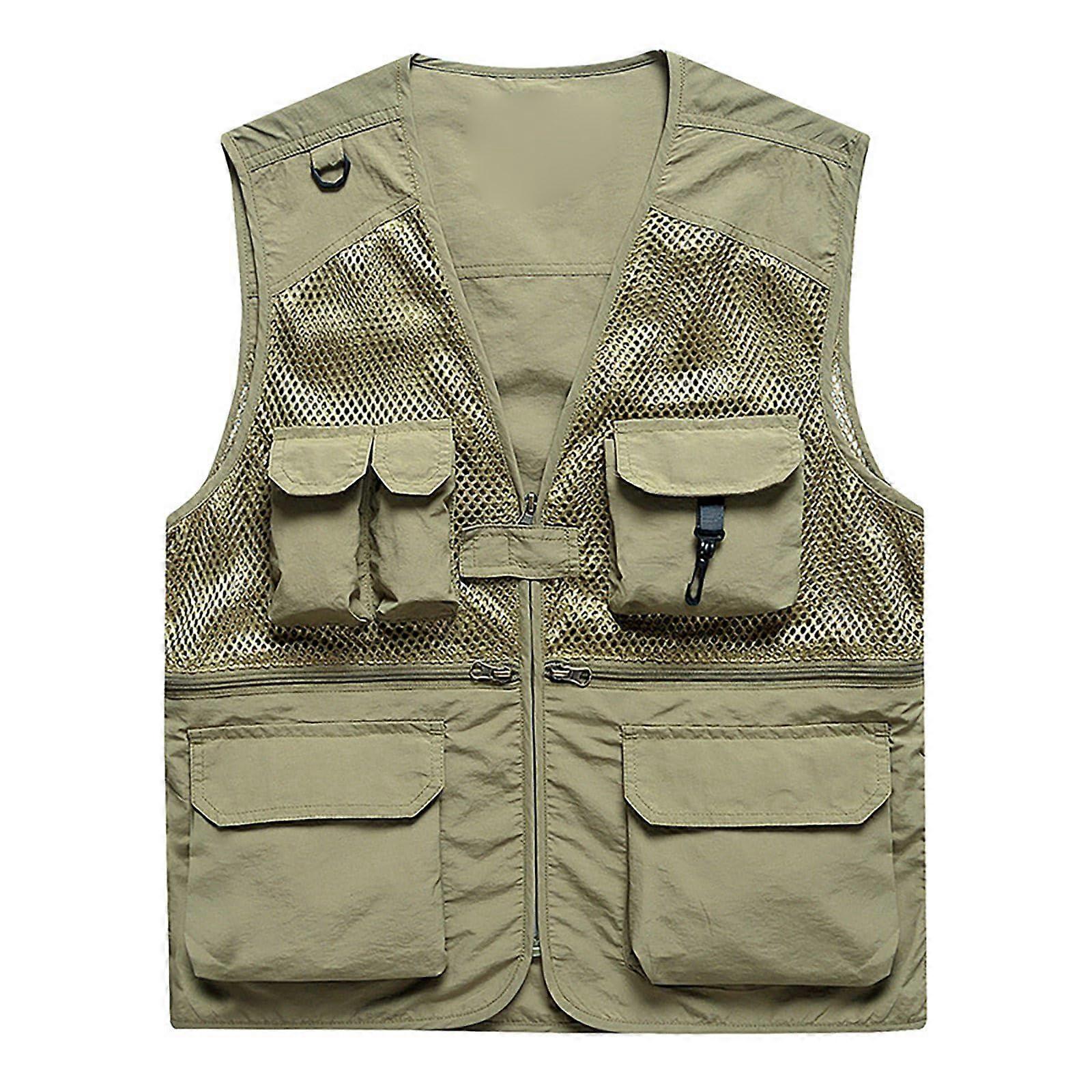 Men's Fishing Vest Multifunctional Lightweight Safari Vest Khaki 5XL