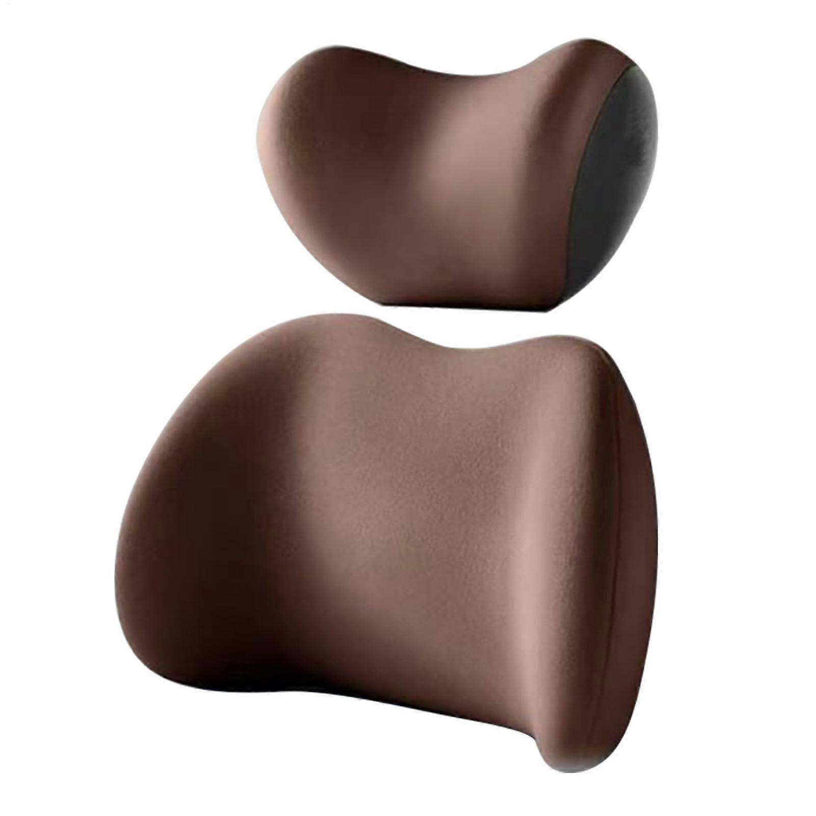 Car Headrest Lumbar Support Cushion, Breathable Neck Rest Back Pillow, Pack of 2 Brown