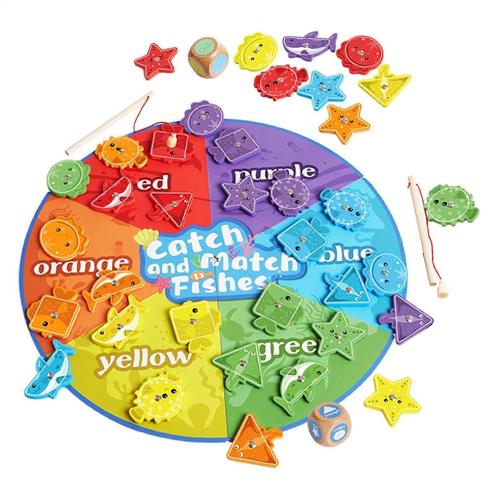 Magnetic fishing toy, shaped fishing toy  Fishing wood color matching counting puzzle  Color matching number counting puzzle for kids